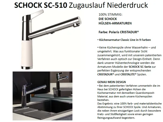 SCHOCK Kchenarmatur SC-510 Cristadur Classic Line Einhebelmischer Zugauslauf 120 schwenkbarer Auslauf mit Materialhlse Niederdruck