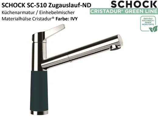 SCHOCK K�chenarmatur SC-510 Cristadur� Green Line Einhebelmischer Zugauslauf 120� schwenkbarer Auslauf mit Materialh�lse Niederdruck