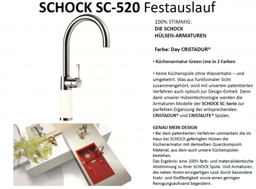 SCHOCK Kchenarmatur SC-520 Cristadur Green Line Einhebelmischer Festauslauf 360 schwenkbarer Auslauf mit Materialhlse