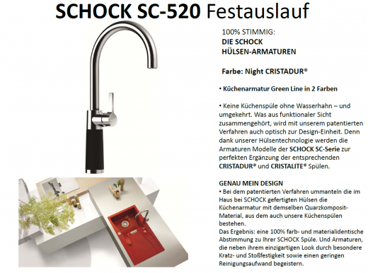 SCHOCK Kchenarmatur SC-520 Cristadur Green Line Einhebelmischer Festauslauf 360 schwenkbarer Auslauf mit Materialhlse
