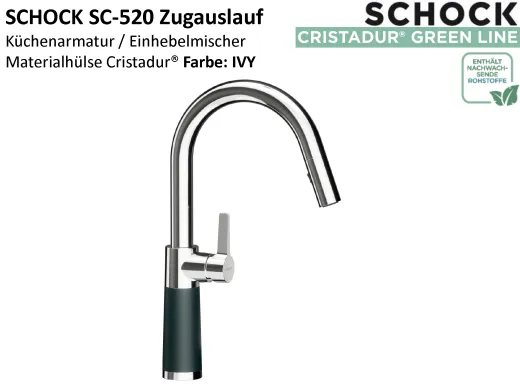 SCHOCK K�chenarmatur SC-520 Cristadur� Green Line Einhebelmischer Zugauslauf 120� schwenkbarer Auslauf mit Materialh�lse und Schlauchbrause