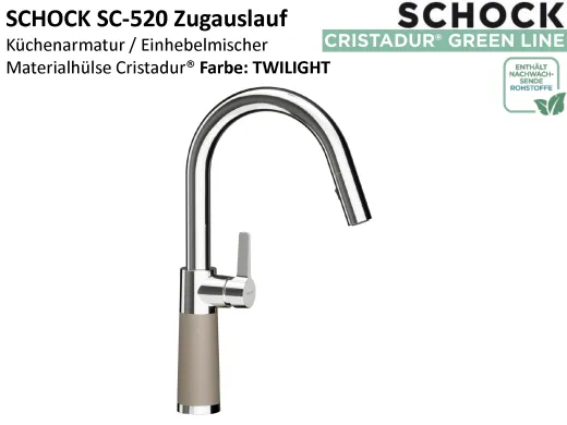 SCHOCK K�chenarmatur SC-520 Cristadur� Green Line Einhebelmischer Zugauslauf 120� schwenkbarer Auslauf mit Materialh�lse und Schlauchbrause
