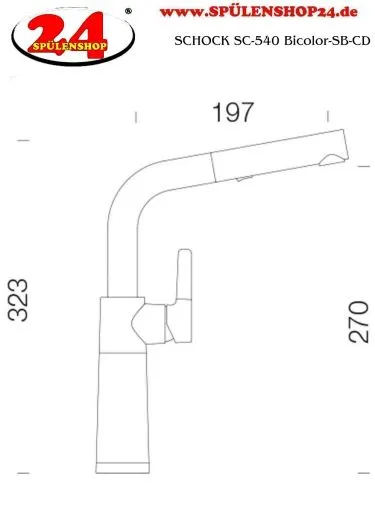 SCHOCK Kchenarmatur SC-540 Cristadur Green Line Einhebelmischer Zugauslauf 120 schwenkbarer Auslauf mit Materialhlse und Schlauchbrause