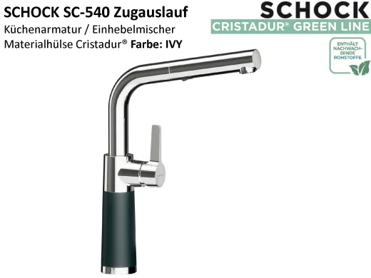 SCHOCK K�chenarmatur SC-540 Cristadur� Green Line Einhebelmischer Zugauslauf 120� schwenkbarer Auslauf mit Materialh�lse und Schlauchbrause
