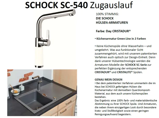 SCHOCK Kchenarmatur SC-540 Cristadur Green Line Einhebelmischer Zugauslauf 120 schwenkbarer Auslauf mit Materialhlse und Schlauchbrause