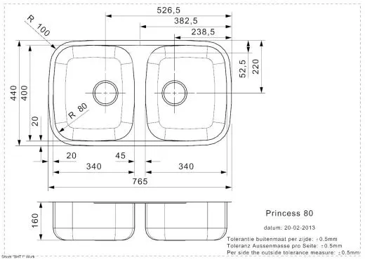 REGINOX Kchensple Princess 80 Einbausple Edelstahl 3 in 1 mit Flachrand Doppelbecken Siebkorb als Stopfenventil