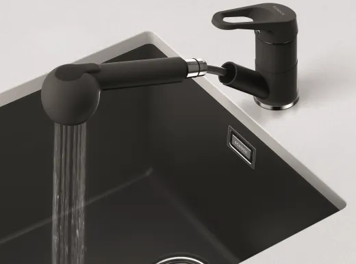 SCHOCK Kchenarmatur Cosmo Cristalite Basic Line Einhebelmischer Zugauslauf 140 schwenkbarer Auslauf