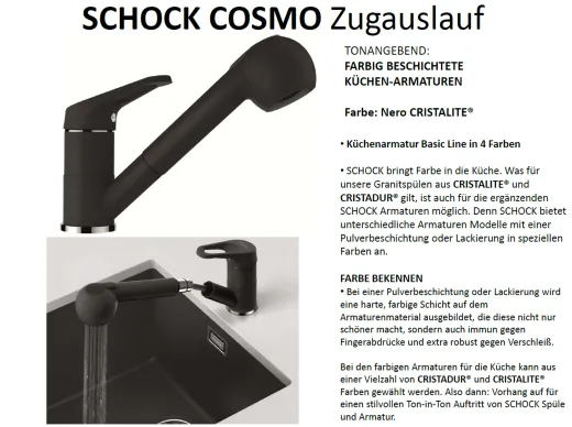 SCHOCK Kchenarmatur Cosmo Cristalite Basic Line Einhebelmischer Zugauslauf 140 schwenkbarer Auslauf