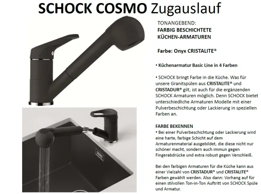 SCHOCK Kchenarmatur Cosmo Cristalite Basic Line Einhebelmischer Zugauslauf 140 schwenkbarer Auslauf