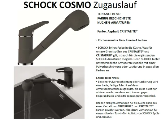 SCHOCK Kchenarmatur Cosmo Cristalite Basic Line Einhebelmischer Zugauslauf 140 schwenkbarer Auslauf