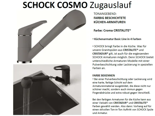 SCHOCK Kchenarmatur Cosmo Cristalite Basic Line Einhebelmischer Zugauslauf 140 schwenkbarer Auslauf