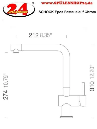 SCHOCK Kchenarmatur Epos Chrom Einhebelmischer mit Festauslauf 360 schwenkbarer Auslauf Niederdruck