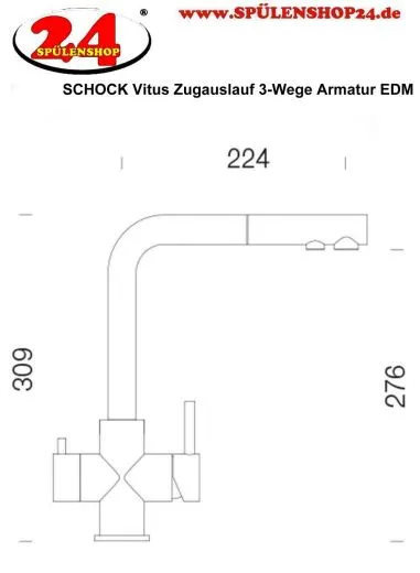 SCHOCK Kchenarmatur Vitus EDM mit Zugauslauf 3-Wege Trinkwasserfilter Armatur Edelstahl massiv 180 schwenkbarer Auslauf mit Schlauchbrause