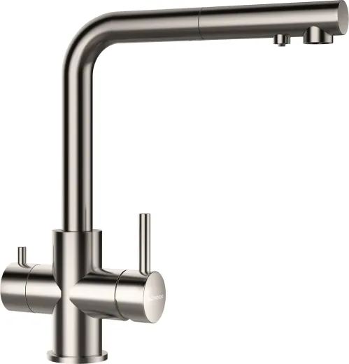 SCHOCK Kchenarmatur Vitus EDM mit Zugauslauf 3-Wege Trinkwasserfilter Armatur Edelstahl massiv 180 schwenkbarer Auslauf mit Schlauchbrause