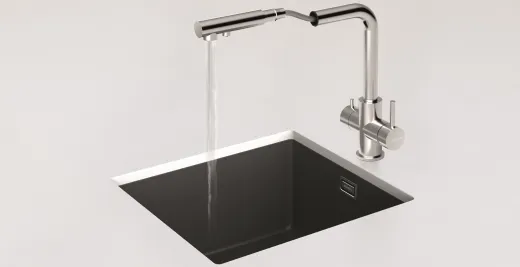 SCHOCK Kchenarmatur Vitus EDM mit Zugauslauf 3-Wege Trinkwasserfilter Armatur Edelstahl massiv 180 schwenkbarer Auslauf mit Schlauchbrause