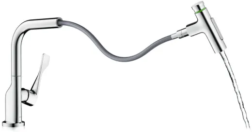 AXOR Kchenarmatur Citterio Select Edelstahl Finish Einhebelmischer 230 mit Zugauslauf als Ausziehbrause und Select-Knopf 2jet, sBox (39862800)