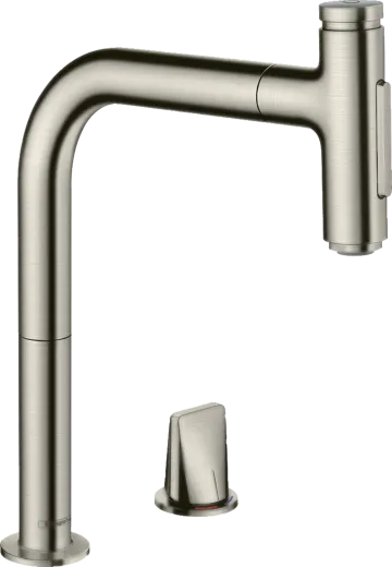 HANSGROHE Kchenarmatur Metris Select M71 Edelstahl Finish 2-Loch Einhebelmischer 200 mit Ausziehbrause, 2jet (73819800)