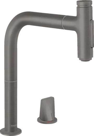 HANSGROHE Kchenarmatur Metris Select M71 Brushed Black Chrom 2-Loch Einhebelmischer 200 mit Ausziehbrause, 2jet, sBox (73818340)
