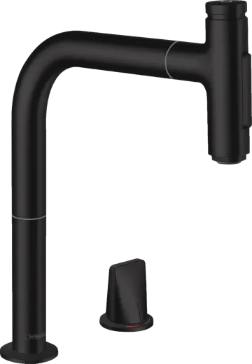 HANSGROHE Kchenarmatur Metris Select M71 Mattschwarz 2-Loch Einhebelmischer 200 mit Ausziehbrause, 2jet, sBox (73818670)