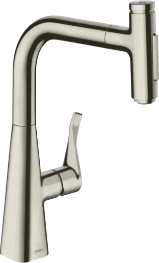 HANSGROHE Kchenarmatur Metris Select M71 Edelstahl Finish Einhebelmischer 240 mit Ausziehbrause, 2jet (73822800)