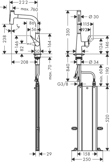 HANSGROHE Kchenarmatur Metris Select M71 Chrom Einhebelmischer 240 mit Ausziehbrause, 2jet, sBox (73817000)