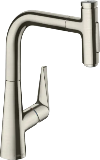 HANSGROHE Kchenarmatur Talis Select M51 Edelstahl Finish Einhebelmischer 220 mit Ausziehbrause, 2jet, sBox (73868800)