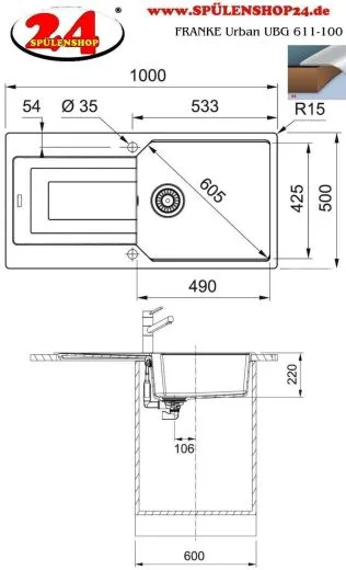 ✅ FRANKE Kchensple Urban UBG 611-100 Fragranit+ Einbausple / Granitsple Farbe Schiefergrau