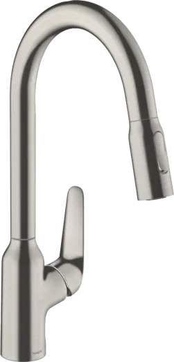 HANSGROHE Kchenarmatur Focus M42 Edelstahl Finish Einhebelmischer 220 mit Ausziehbrause, 2jet 360 schwenkbarer Auslauf (71800800)