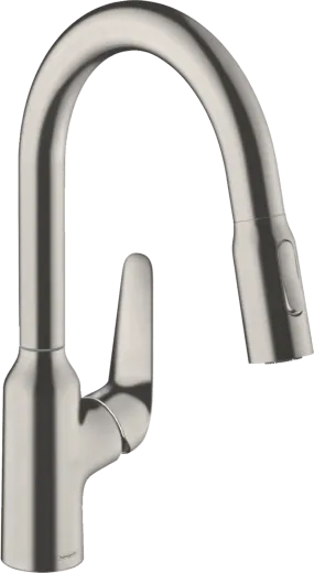 HANSGROHE Kchenarmatur Focus M42 Edelstahl Finish Einhebelmischer 180 mit Ausziehbrause, 2jet 360 schwenkbarer Auslauf (71801800)