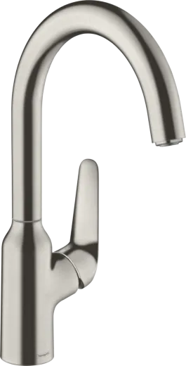 HANSGROHE Kchenarmatur Focus M42 Edelstahl Finish Einhebelmischer 220 mit Festauslauf, 1jet 360 schwenkbarer Auslauf (71802800)