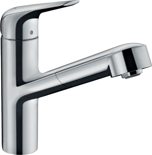 HANSGROHE Kchenarmatur Focus M42 Chrom Einhebelmischer 150 mit Ausziehauslauf 120 schwenkbarer Auslauf, 1jet (71814000)