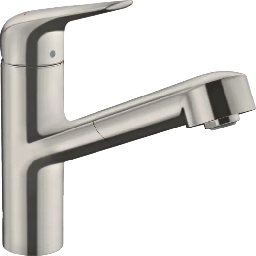 HANSGROHE Kchenarmatur Focus M42 Edelstahl Finish Einhebelmischer 150 mit Ausziehauslauf 120 schwenkbarer Auslauf, 1jet (71814800)