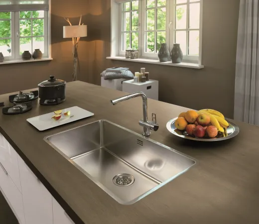 REGINOX Kchensple Ohio 40x40 (L) OKG Einbausple Edelstahl 3 in 1 mit Flachrand Siebkorb als Stopfenventil