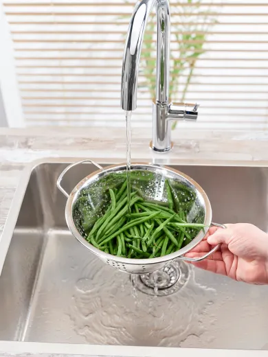 REGINOX K�chensp�le Ohio 40x40 (L) OKG Einbausp�le Edelstahl 3 in 1 mit Flachrand Siebkorb als Stopfenventil