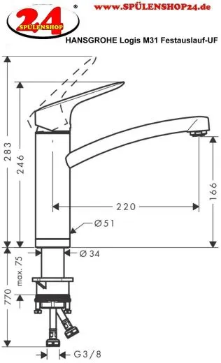 HANSGROHE K�chenarmatur Logis M31 Chrom Einhebelmischer 160 mit Festauslauf f�r Vorfenstermontage, 1jet (71833000)