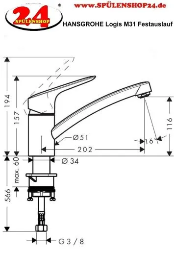 HANSGROHE Kchenarmatur Logis M31 Chrom Einhebelmischer 120 mit Festauslauf, 1jet 360 schwenkbarer Auslauf (71830000)
