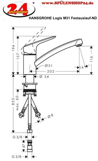 HANSGROHE Kchenarmatur Logis M31 Chrom Einhebelmischer 120 mit Festauslauf, 1jet 360 schwenkbarer Auslauf Niederdruck (71831000)