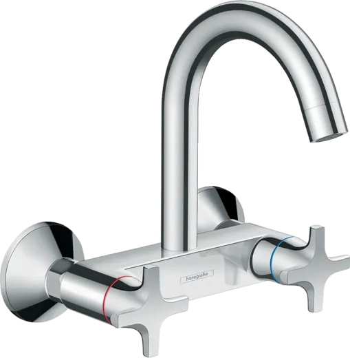 HANSGROHE Kchenarmatur Logis M32 Chrom 2-Griffmischer fr Wandmontage Highspout, 1jet 360 schwenkbarer Auslauf (71286000)