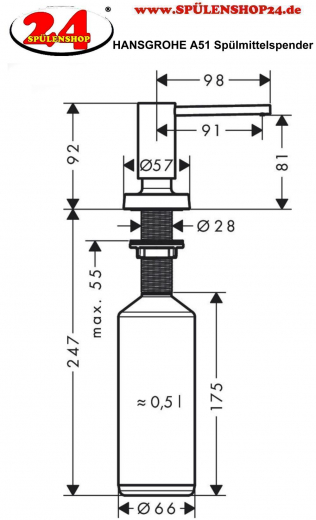 HANSGROHE Seifenspender A51 Splmittelspender / Dispenser Edelstahl Finish (40448800)