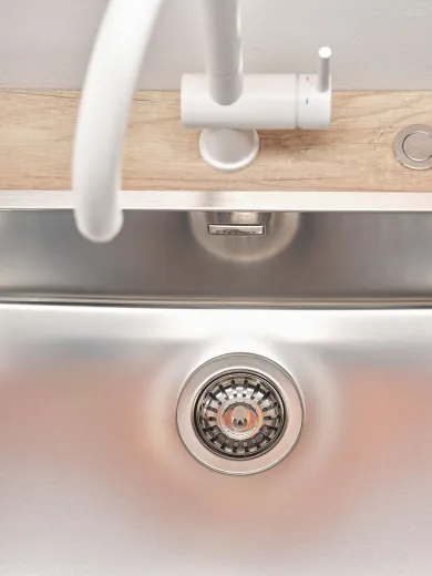REGINOX K�chensp�le New York 50x40 (L) OKG Einbausp�le Edelstahl 3 in 1 mit Flachrand Siebkorb als Stopfenventil