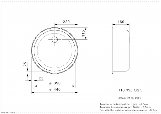 REGINOX Küchenspüle R18 390 (R) OSK Einbauspüle Edelstahl mit Einbaurand Rundbecken mit Gummistopfen und Kette
