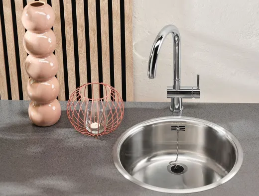 REGINOX K�chensp�le R18 390 (R) OSK Einbausp�le Edelstahl mit Einbaurand Rundbecken mit Gummistopfen und Kette