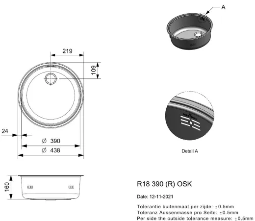 REGINOX K�chensp�le R18 390 (R) OSK Einbausp�le Edelstahl mit Einbaurand Rundbecken mit Gummistopfen und Kette