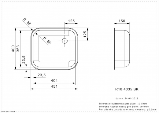 REGINOX Küchenspüle R18 4035 (R) OSK Einbauspüle Edelstahl mit Einbaurand mit Gummistopfen und Kette