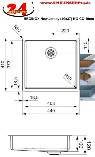 REGINOX Clean & Care New Jersey 40x37 KG-CC (10cm) Einbausple Edelstahl mit Flachrand 3 in 1 ohne berlauf unterfahrbar Barrierefrei*
