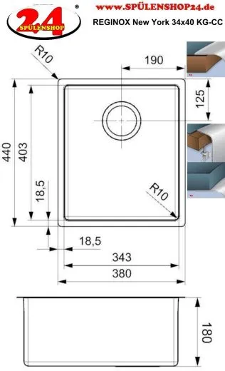 REGINOX Clean & Care New York 34x40 (L) KG-CC Einbausple Edelstahl mit Flachrand 3 in 1 ohne berlauf medizinischer Bereich