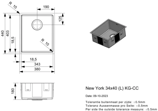 REGINOX Clean & Care New York 34x40 (L) KG-CC Einbausp�le Edelstahl mit Flachrand 3 in 1 ohne �berlauf medizinischer Bereich