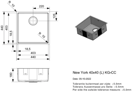 REGINOX Clean & Care New York 40x40 (L) KG-CC Einbausp�le Edelstahl mit Flachrand 3 in 1 ohne �berlauf medizinischer Bereich