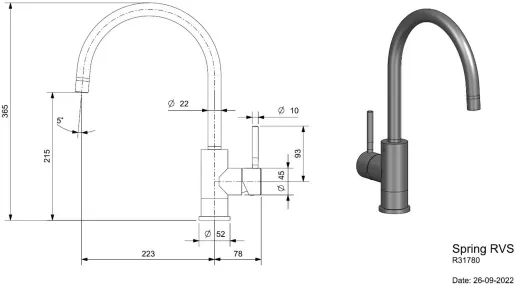 REGINOX K�chenarmatur Spring Edelstahl massiv (R31780) Einhebelmischer mit Festauslauf 360� schwenkbarer Auslauf