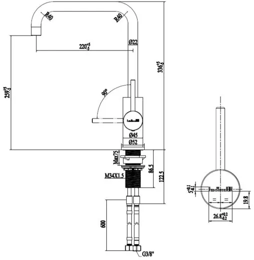 REGINOX Kchenarmatur Logan Edelstahl massiv (R31797) Einhebelmischer mit Festauslauf 360 schwenkbarer Auslauf